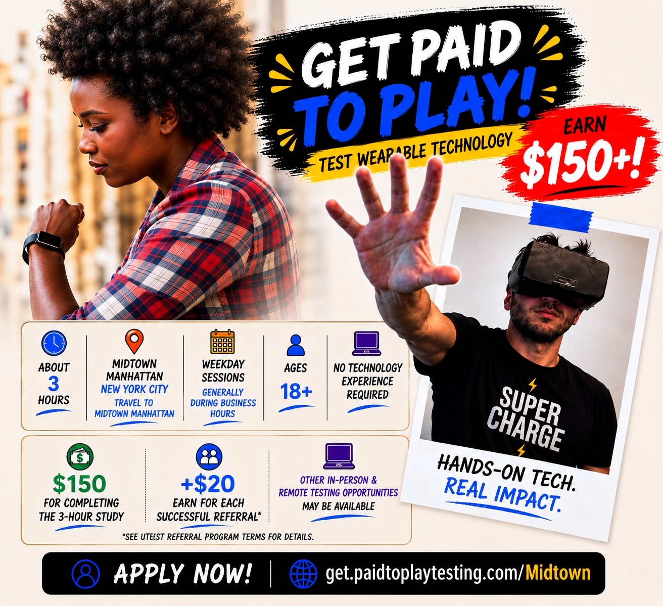 Get Paid to Play Midtown wearable technology testing campaign